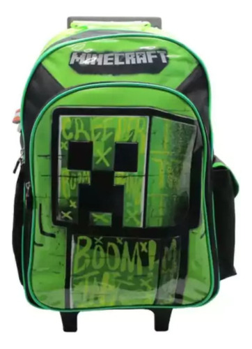 Mochila Con Carro Minecraft 18 Cresko- Art. M310 Color Verde Diseño de la tela Estampado minecraft