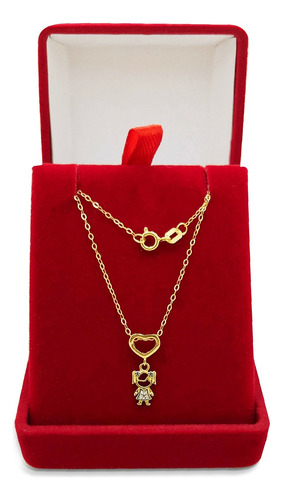 Cordão Com Pingente Criança De Ouro 18k Americana 45cm Cor Menina