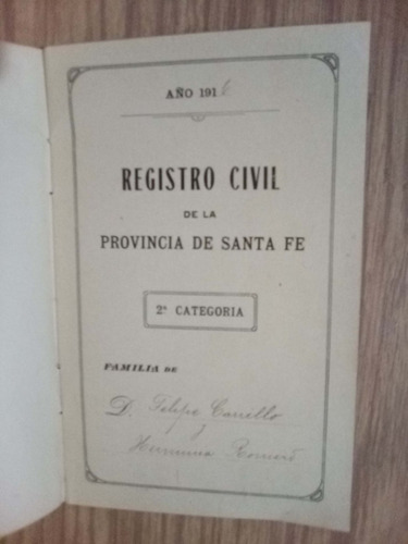 Antigua Libreta Registro Civil Prov. Santa Fe 
