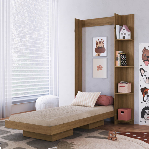 Cama Articulada Solteiro Vertical Com 4 Prateleiras E 2 Nichos Cv1085 80cm Mel - Art In Móveis