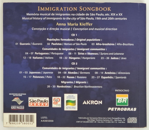 Cd Cancioneiro Da Imigração Memória Musical Brasileira Duplo