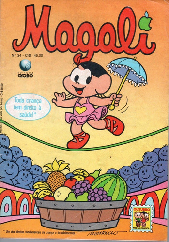 Magali N° 34 - Em Português - Editora Globo - Formato 13 X 19 - Capa Mole - 1990 - Bonellihq Cx177 E23