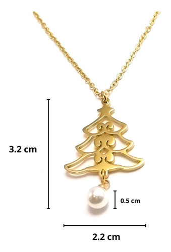 Imagen 2 de 7 de Collar Mujer Dije Árbol Navidad Colgante Regalo Acero Dorado
