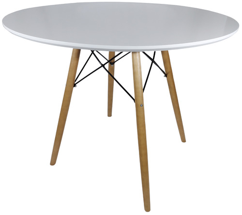 Mesa Redonda 80cm Eiffel Charles Eames Branca Pé Metal Aço E Madeira Cru Eucalipto JT HOME