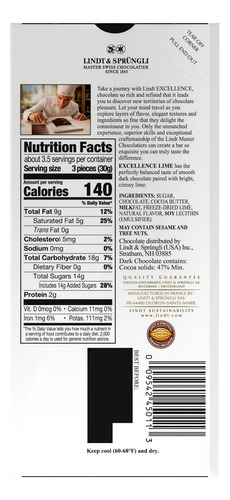 Chocolate Oscuro Premium Con Lima Lindt Excellence 100g Imp
