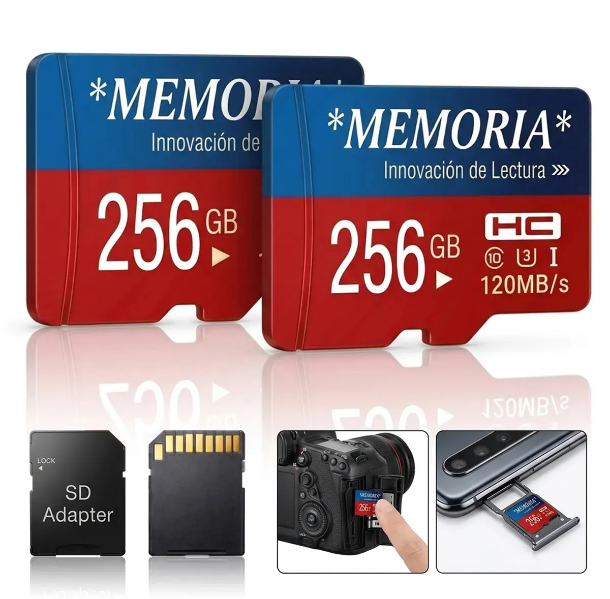 Pack 2 Tarjetas De Memoria Micro SD 256GB Vanance Con Adaptador SD Tarjeta TF 120MB/s Micor SD Clase 10 U3 A1 Alta Velocidad Impermeable Resistente Altas Temperatura Memoria Para C