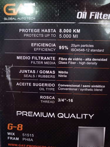 Filtro Aceite 51515 Ml8 Pl8 Samurai Ranger Bronco