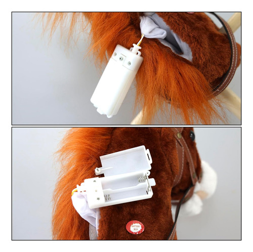Caballo De Peluche Con Ruedas De Madera, Poni Real Relinchan