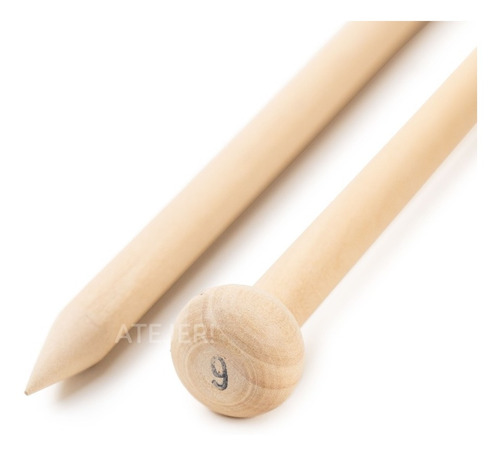 Imagen 3 de 4 de Par 2 Agujas Tejer De Madera Tricot N° 9mm X Par