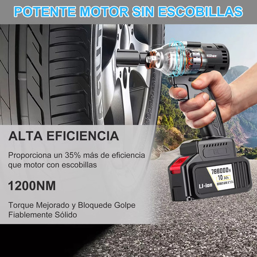 Pistola De Impacto Eléctrica Portátil Sincarbono Inalámbrica De Alta Potencia Glimall 127V 1200N Herramienta de Alto Torque para Desmontaje de Neumáticos y Taladrado Fuerte en Coches o Motos