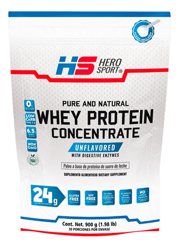 Hero Sport Whey Protein Concentrate Sin Sabor 900gr