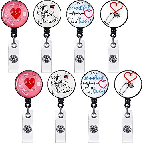 8 Pieces Nurse Badge Holder Reel, Retractable Badge Ree...