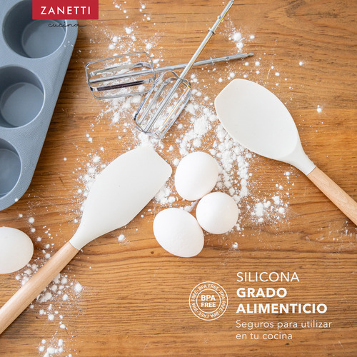 Utensilios De Cocina De Silicona Y Bambú Zanetti 12 Pz Color Blanco