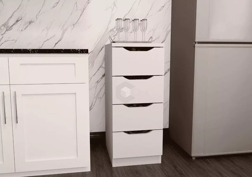 Gaveteiro P/ Escritório E Quarto 4 Gavetas Preto Fosco Ajl Cor Branco