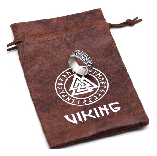 Anillo Valknut Premium - Acero Inox. Vikingo Nórdico + Funda