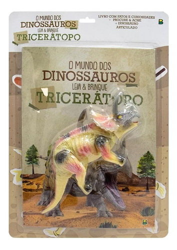 Livro Infantil Mundo Dos Dinossauros Leia E Brinque Com Boneco Articulado - Tricerátopo