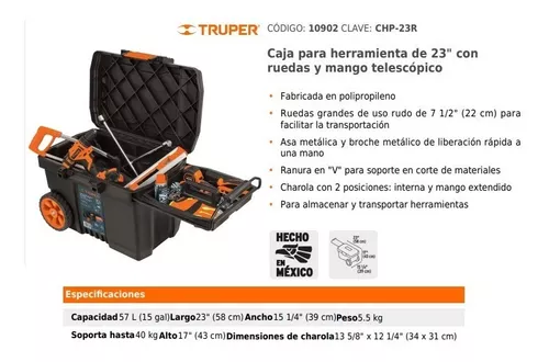 Caja para herramienta de 23 con ruedas y mango telescópico, Cajas Para  Herramienta, 10902