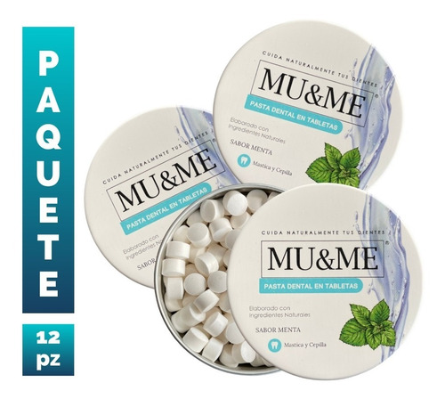 Paquete Pasta Dental En Tableta Muyme | Lata 25gr | 12 Pz