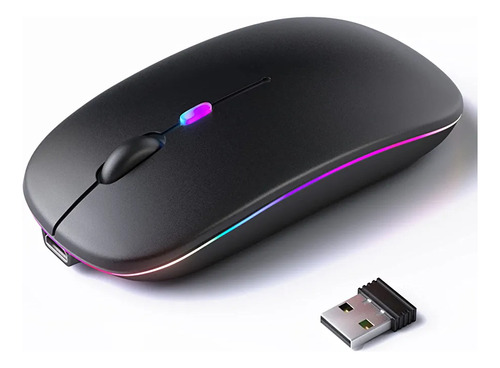 Imagen 1 de 8 de Mouse Inalambrico Recargable Led Rgb A2 Optico Usb Bluetooth