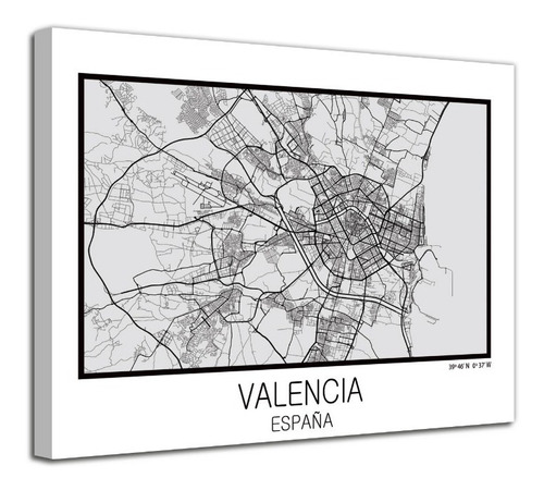 Cuadro Valencia España Mapa En Lienzo Decorativo Foto Canvas