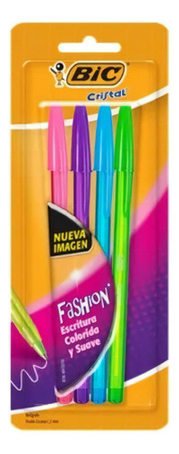 Bolígrafo Bic Fashion Blister X 4 Colores Surtidos Tinta Celeste, Verde, Rosa, Violeta