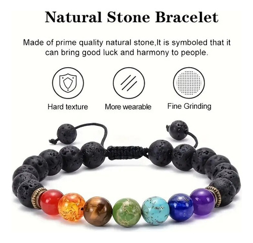 Pulsera De Ágata Negra Con 7 Chakras Y Piedra Volcánica