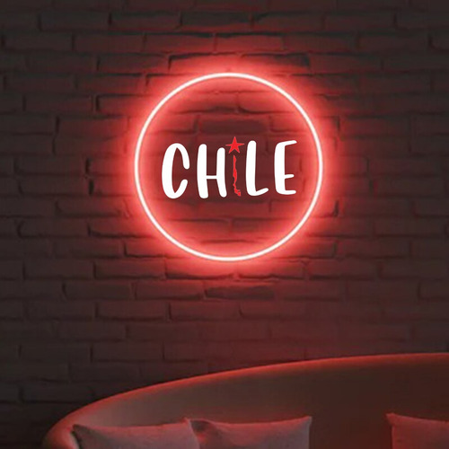 Letrero Led Neón Chile Circular Luminoso Luz Roja