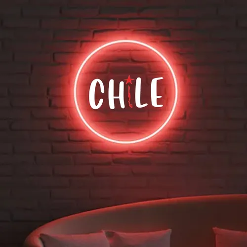 Letrero Led Neón Chile Circular Luminoso Luz Roja