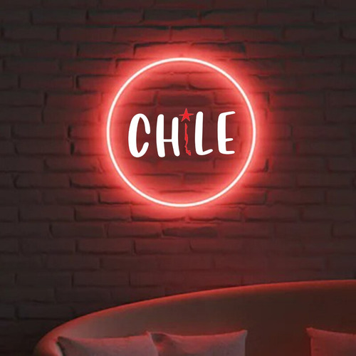 Letrero Led Neón Chile  Circular Luminoso Luz Roja