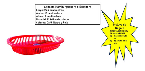 Canastilla Charola Para Hamburguesas Botanas Plástico 4pza