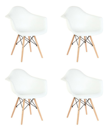 Kit 4 Cadeiras Eames Com Braço Para Sala De Jantar Cozinha. Estrutura da cadeira Branco