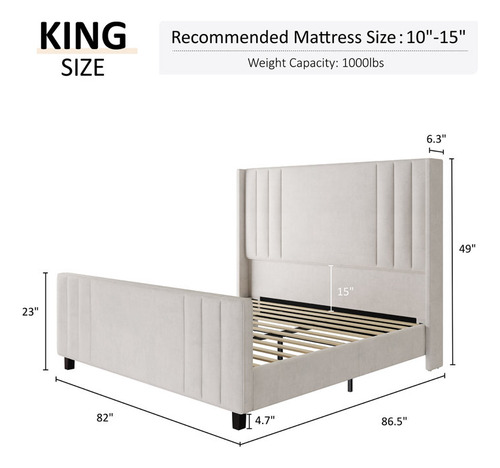 Base De Cama King Size Aurieona Taizada Con Terciopelo Cream