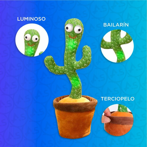 Imagen 4 de 10 de Cactus Oscar Juguete Luminoso Baila Habla Imitador Para Bebe