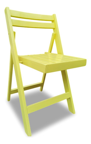 Mesa Bar 75x75 + 4 Silla Plegabl Madera Pino Eventos Colores Amarillo Limón Laca
