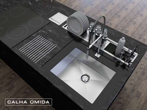 Calha Úmida Embutida Canal Equipado Inox Escorredor Louça