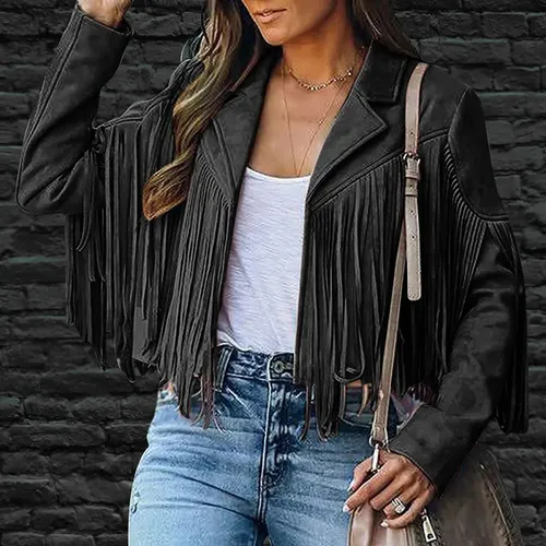 Chamarra con flecos mujer shop