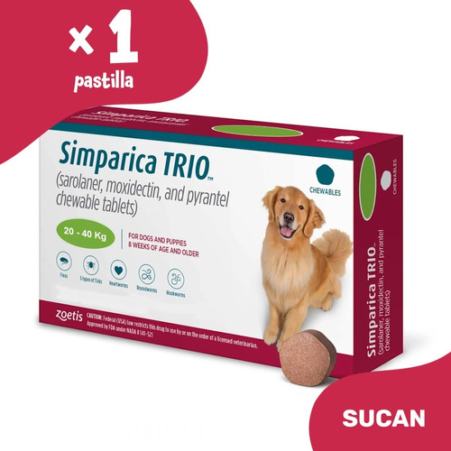 Pastilla Simparica Trio - Perros 20 A 40 Kg