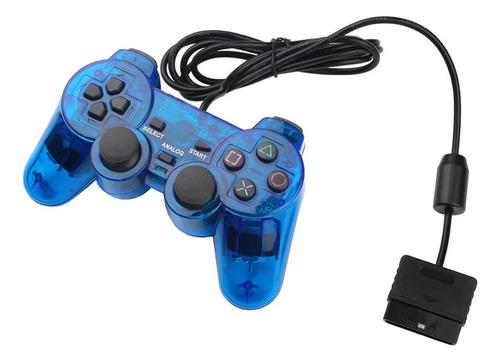 Kit 2 Controle Com Fio Compatível Com Ps1 Ps2 Plug And Play Azul