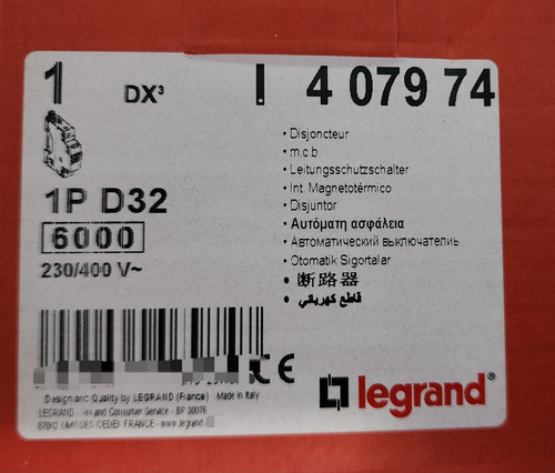 Interruptor Automatico 1p 32a Curva D 10ka Rf 407974 Legrand