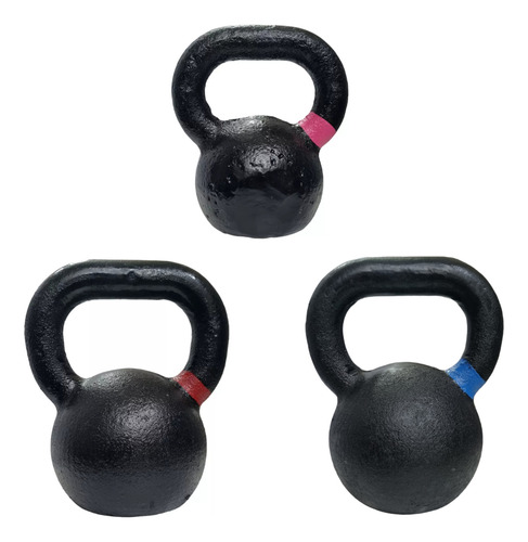Pesa Rusa Fundicion Kit 8 10 Y 12 Kg Kettlebell Cross Color Negro