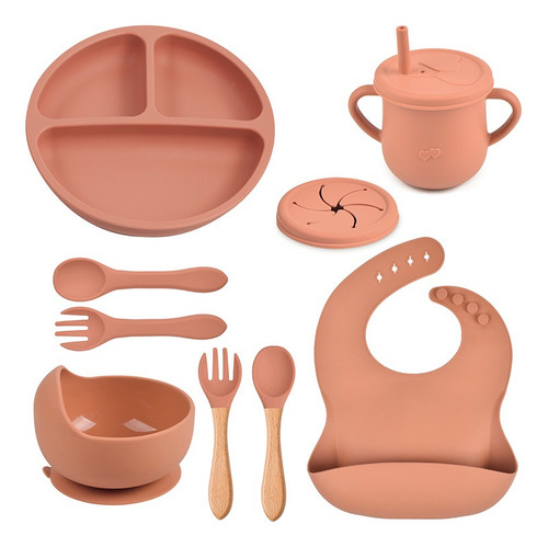 Set Alimentación Bebe Silicona Succión 8 Piezas Bpa Free