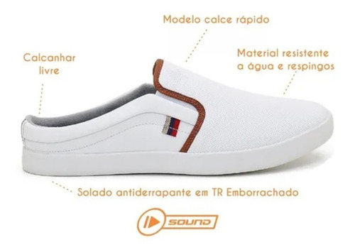 Sapatenis Iate Mule Slip-on Masculino Branco Sound Shoes