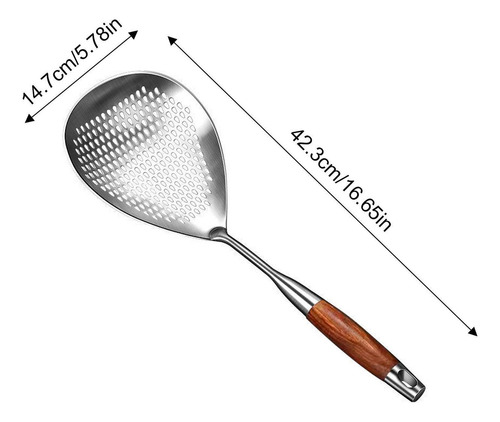 . Filtro De Cuchara Desnatadora De Metal Con Gancho, Madera