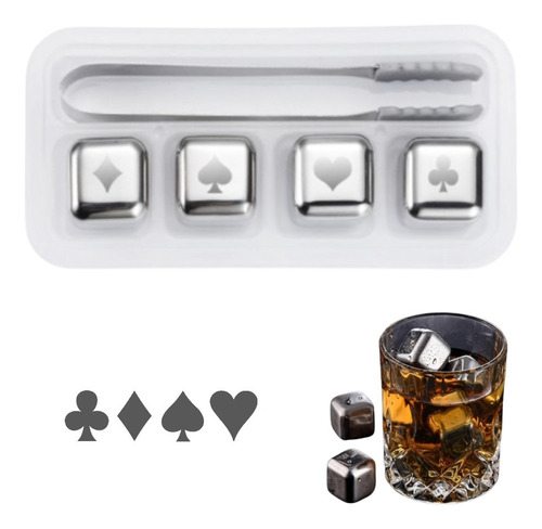 Set Cubos/hielos Acero Inoxidable Reutilizables Poker  Pinza