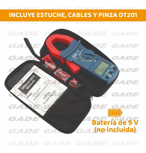 Imagen 3 de 9 de Pinza Amperometrica Digital Tester Dt201 Data Hold Y Luz Lcd