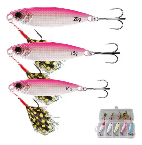 Combo 5 Señuelos Jig Metalico Biónico Pesca Plateado
