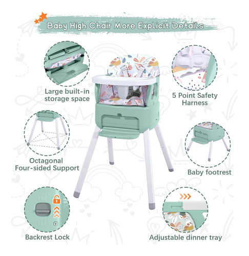 Silla Alta Portátil 4 En 1, Silla Alta Convertible Para Bebé