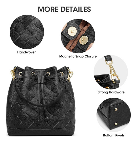 Kattee Bolsos Tipo Cubo De Cuero Genuino Tejido Para Mujer,