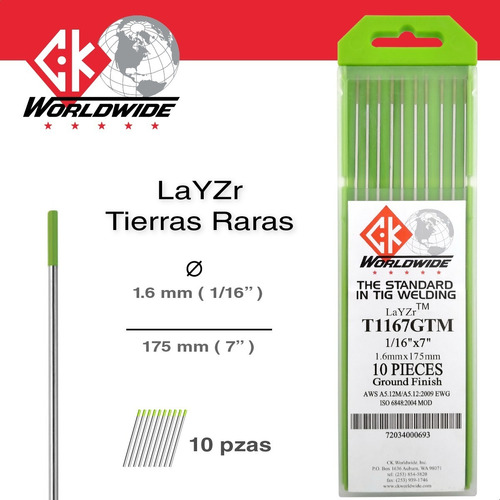 Ck Layzr - Electrodo Tunsgteno Tig Tierras | 1.6mm 1/16 