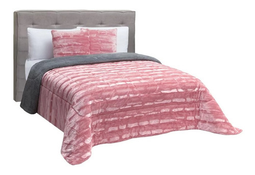 Cobertor Matri Peluche Rosa/gris Begonia Mink Elefantito Color Rosa/gris Diseño De La Tela Begonia